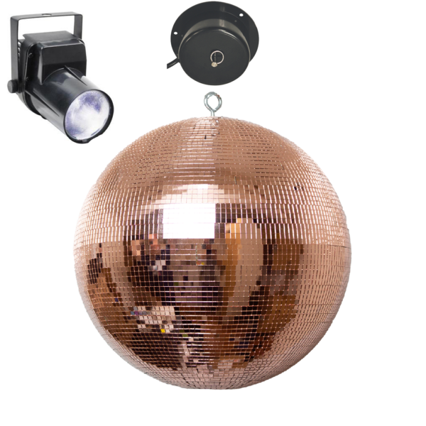 30cm Rose Gold 5x5 Mirror Ball With Motor And LED Spot Light