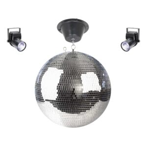 Professional 40cm silver mirror ball kit with 10x10mm facets, two lights and motor