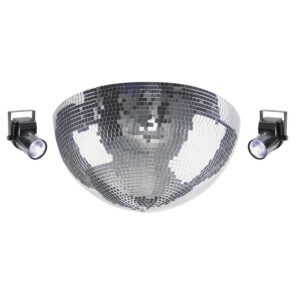 50cm half mirror ball kit with two black LED pinspot lights