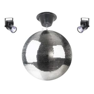 Professional 40cm silver mirror ball kit with 5x5mm facets, two lights and motor