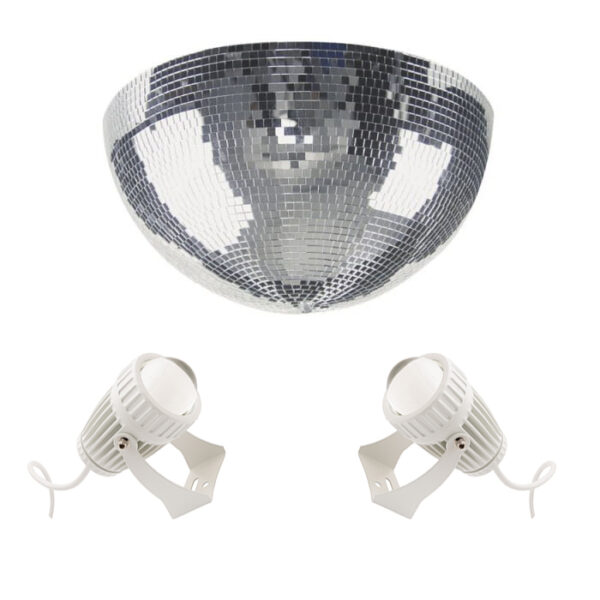 50cm Half Mirror Ball with 2 X White LED Pinspot Lights
