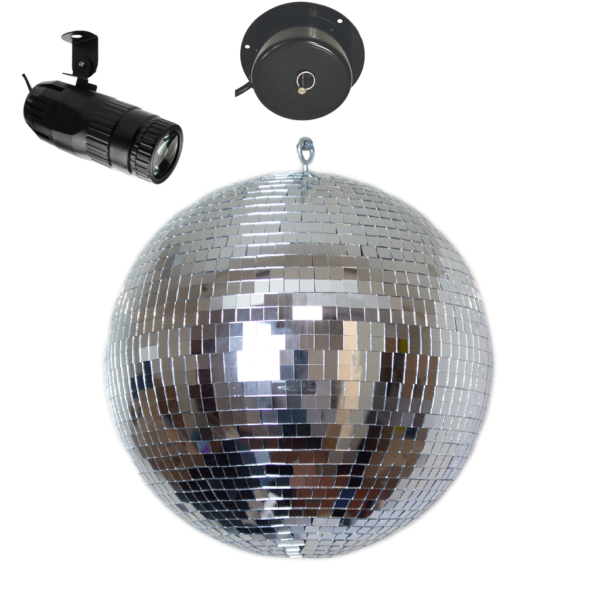30cm Mirror Ball with Rotating Motor & RGBW Pinspot