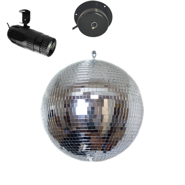 20cm Mirror Ball with Rotating Motor & RGBW Pinspot
