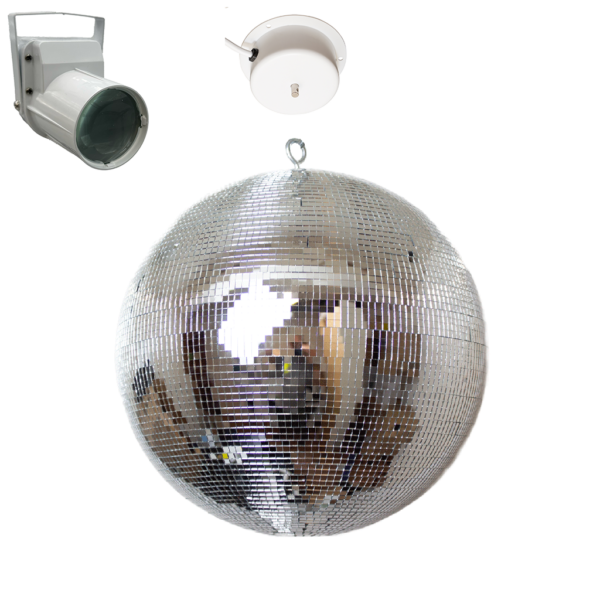 30cm Silver Mirror Ball 5x5 With Motor And LED Spot Light - White Housing