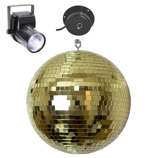 Gold Kitchen Disco Kit With 25CM Mirror Ball Motor And Light
