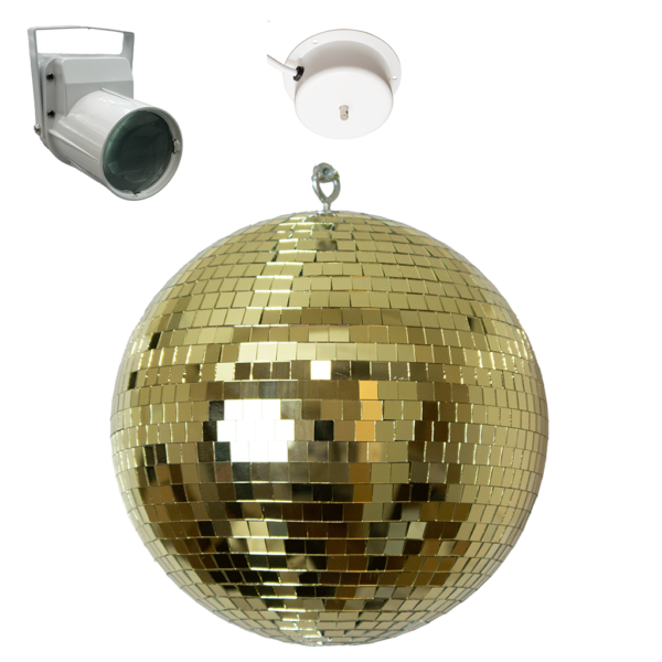 Gold Kitchen Disco Kit With 25CM Mirror Ball Motor And Light - White