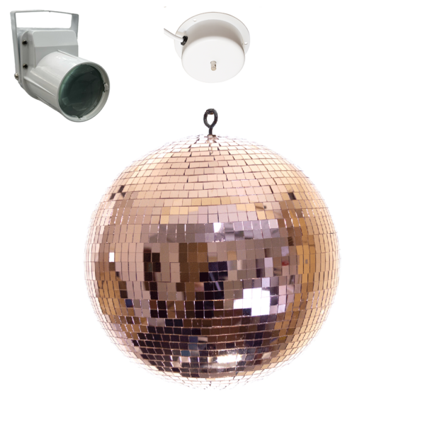 Rose Gold Kitchen Disco Kit With 25CM Mirror Ball Motor And Light - White